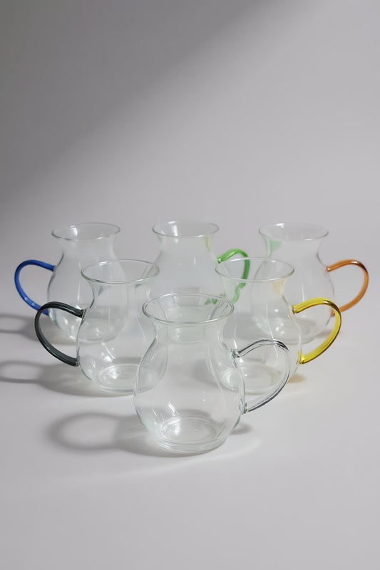 6'lı Renkli Kulplu Borosilikat Almila Serisi Bardak Seti 200ML KW-049B