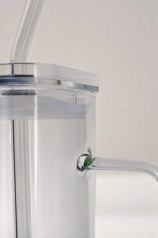 Kare Uzun Pipetli Contalı Kulplu Cam Kupa KW-052