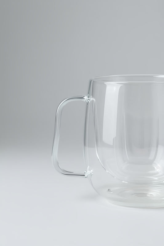 Kulplu Büyük Boy Çift Cidarlı 300ML Borosilikat Cam Bardak KW-074