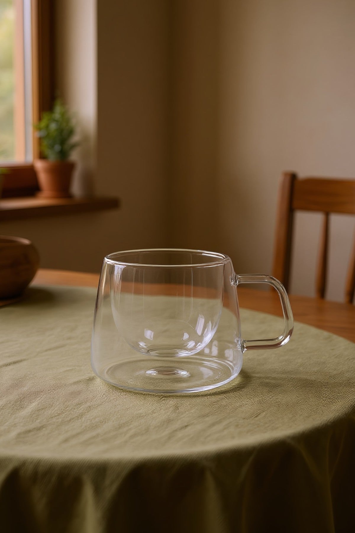 Kulplu Çift Cidarlı 150ML Borosilikat Cam Bardak KW-076