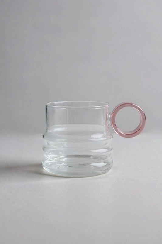 Renkli Yüzük Kulplu 250ML Cam Bardak KW-129