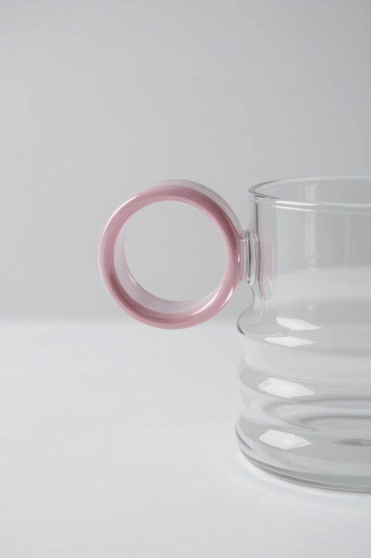 Renkli Yüzük Kulplu 250ML Cam Bardak KW-129