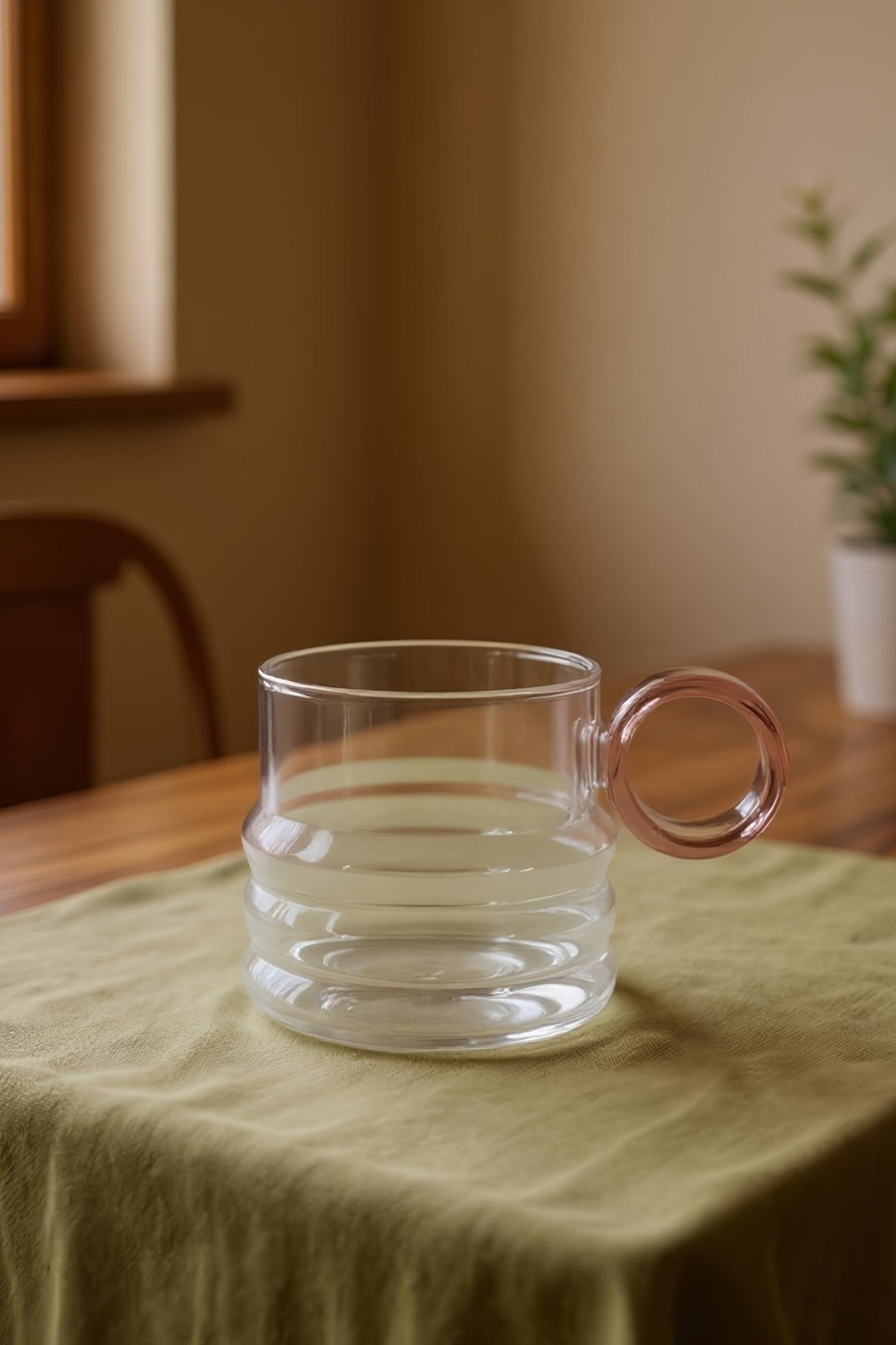 Renkli Yüzük Kulplu 250ML Cam Bardak KW-129