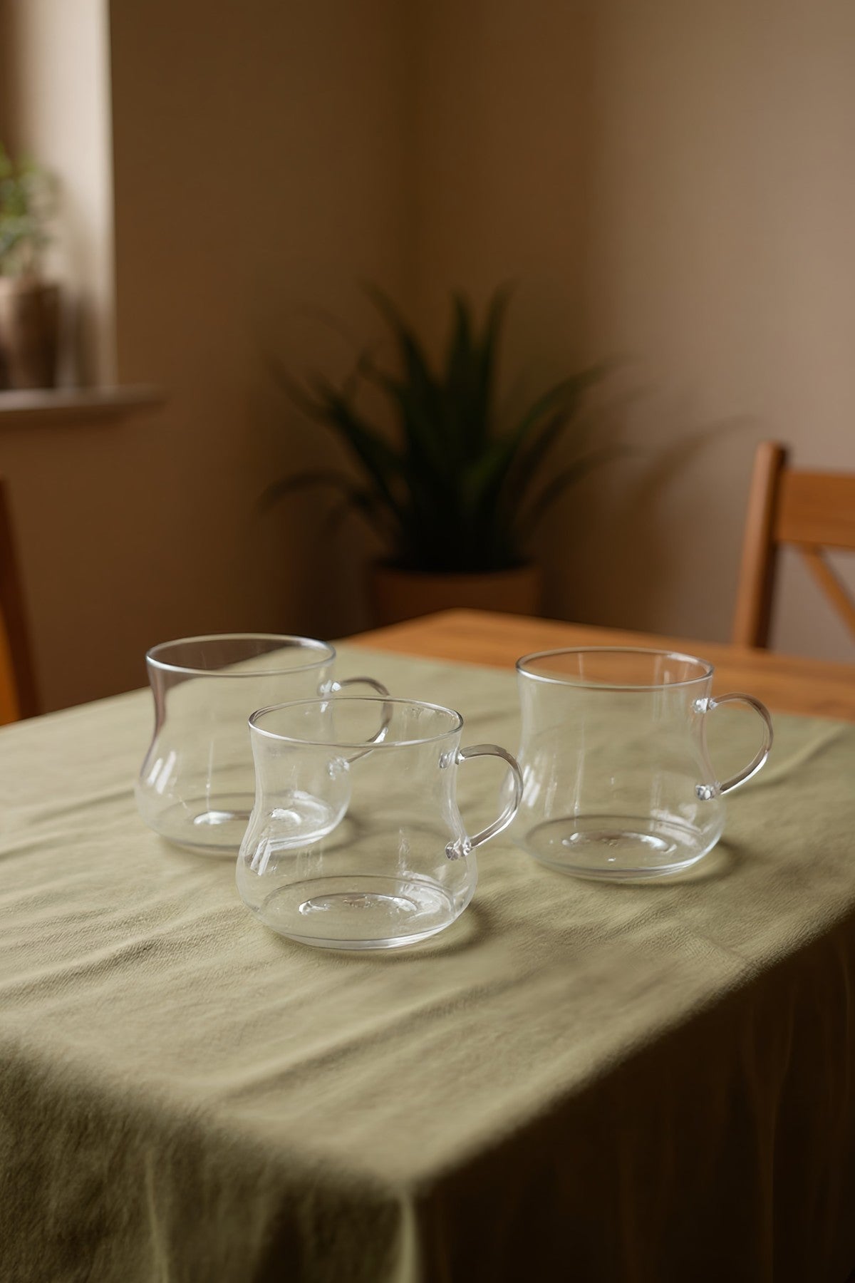 3 Lü Kulplu Borosilikat Bardak Seti 250ML KW-353