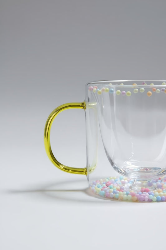 Çift Cidarlı Borosilikat 250ML Boncuk Figürlü Bardak Kupa KW-377B