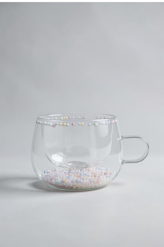 Çift Cidarlı Borosilikat 200ML Boncuk Figürlü Bardak Kupa KW-379B