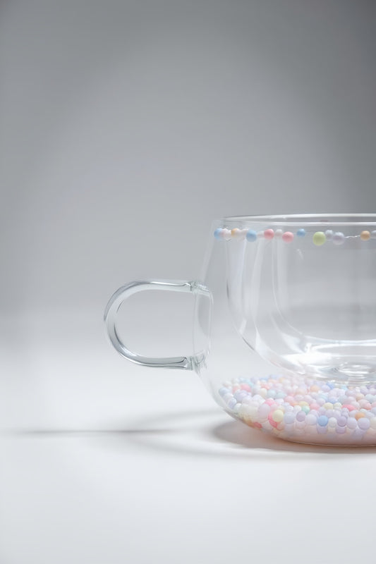 Çift Cidarlı Borosilikat 200ML Boncuk Figürlü Bardak Kupa KW-379B