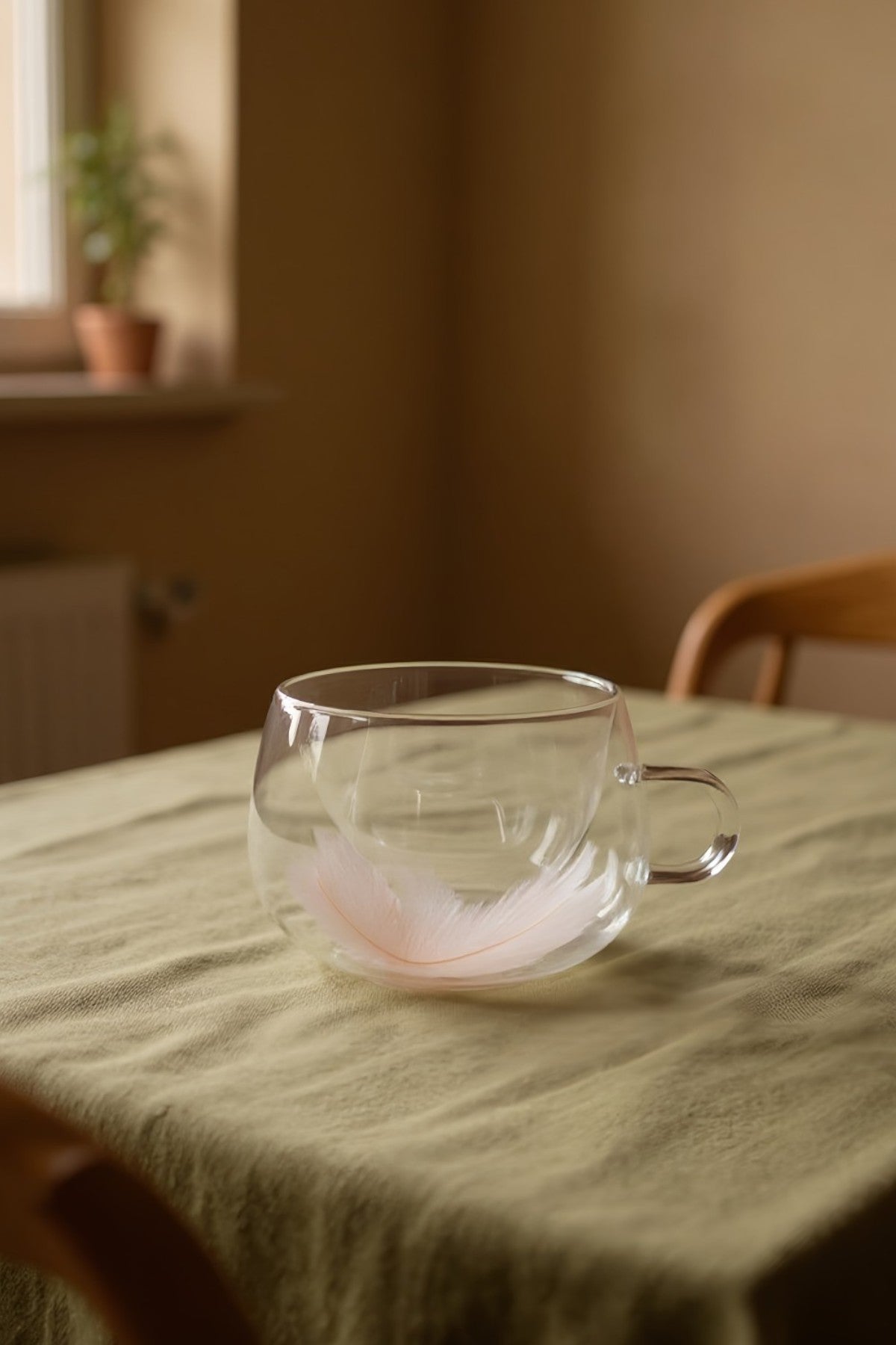 Çift Cidarlı Borosilikat 200ML Tüy Figürlü Bardak Kupa KW-379D