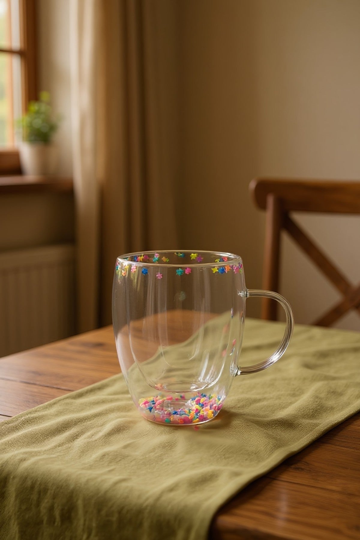 Çift Cidarlı Borosilikat 350ML Yıldız Figürlü Bardak Kupa KW-381A