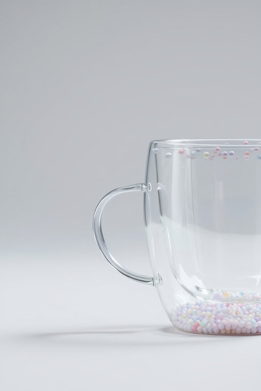 Çift Cidarlı Borosilikat 350ML Boncuk Figürlü Bardak Kupa KW-381B