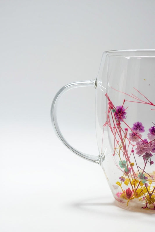 Çift Cidarlı Borosilikat 350ML Çiçek Figürlü Bardak Kupa KW-381C