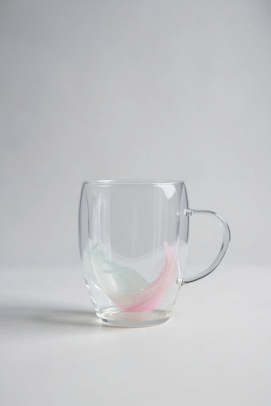 Çift Cidarlı Borosilikat 350ML Tüy Figürlü Bardak Kupa KW-381D