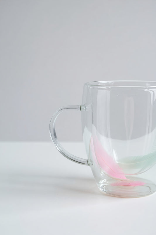 Çift Cidarlı Borosilikat 350ML Tüy Figürlü Bardak Kupa KW-381D