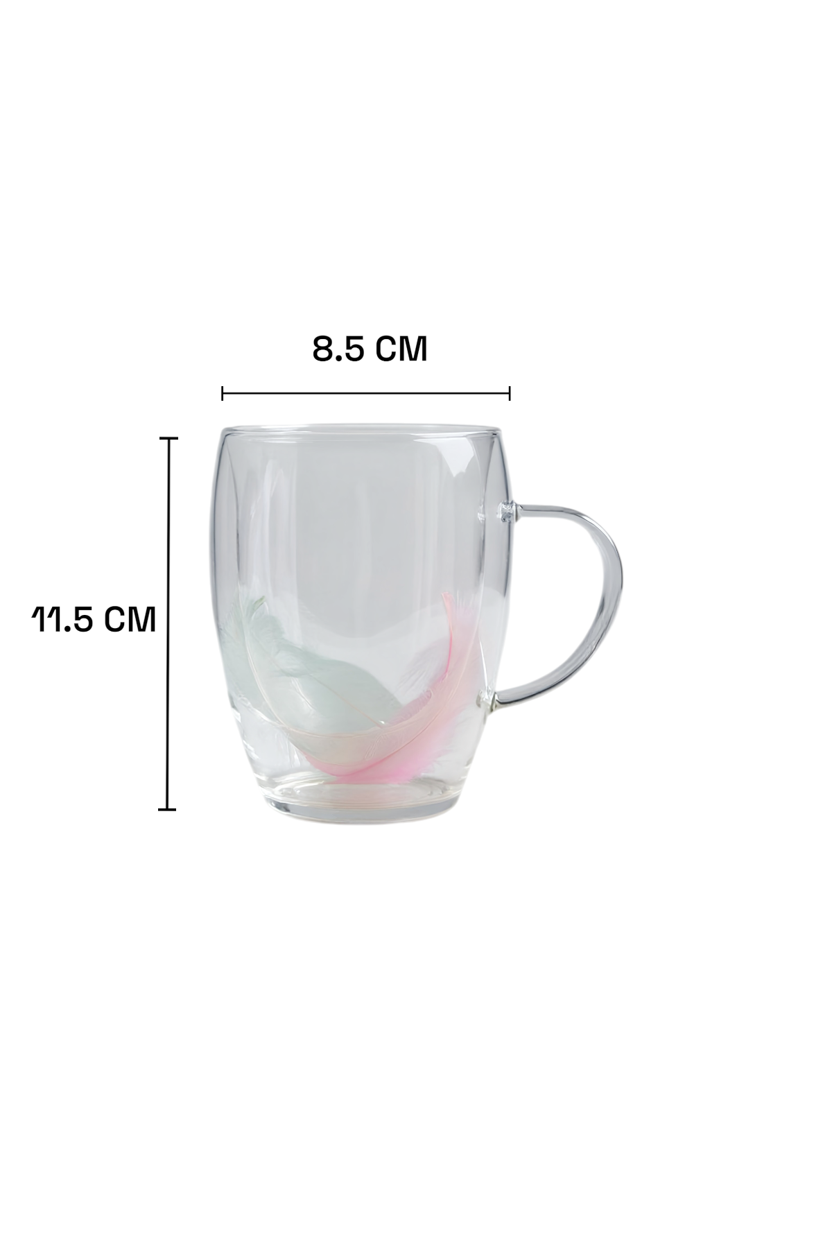 Çift Cidarlı Borosilikat 350ML Tüy Figürlü Bardak Kupa KW-381D