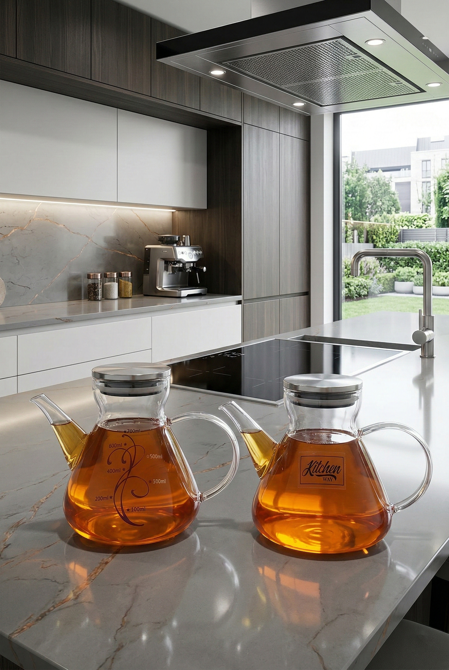 Borosilikat Cam Yağdanlık Metal Kapaklı Contalı Sızdırmaz 700ml Yağdanlık KW-393