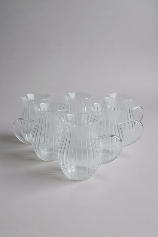 6'lı Zümrüt Borosilikat Çay Cam Bardak Seti 150ml KW-618