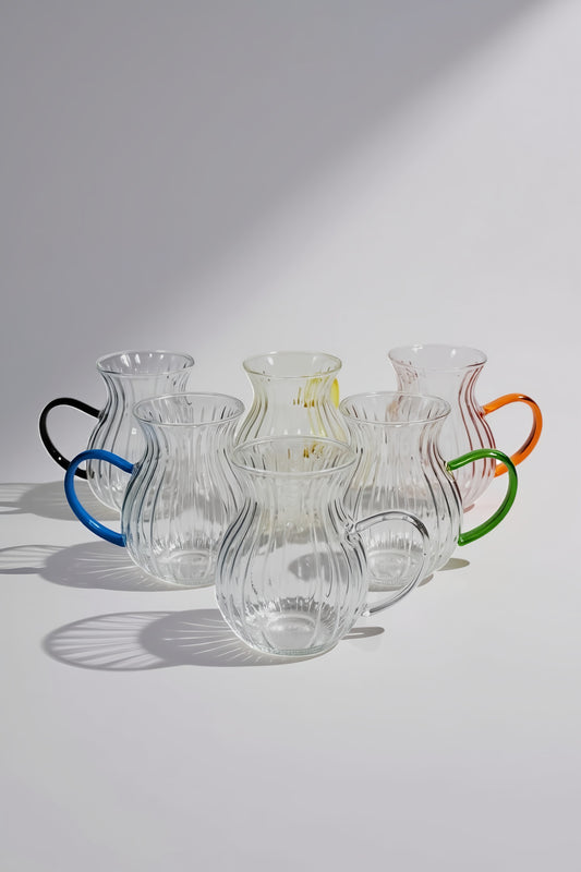 6'lı Renkli Kulplu Borosilikat Sedef Serisi Bardak Seti 175ML KW-634