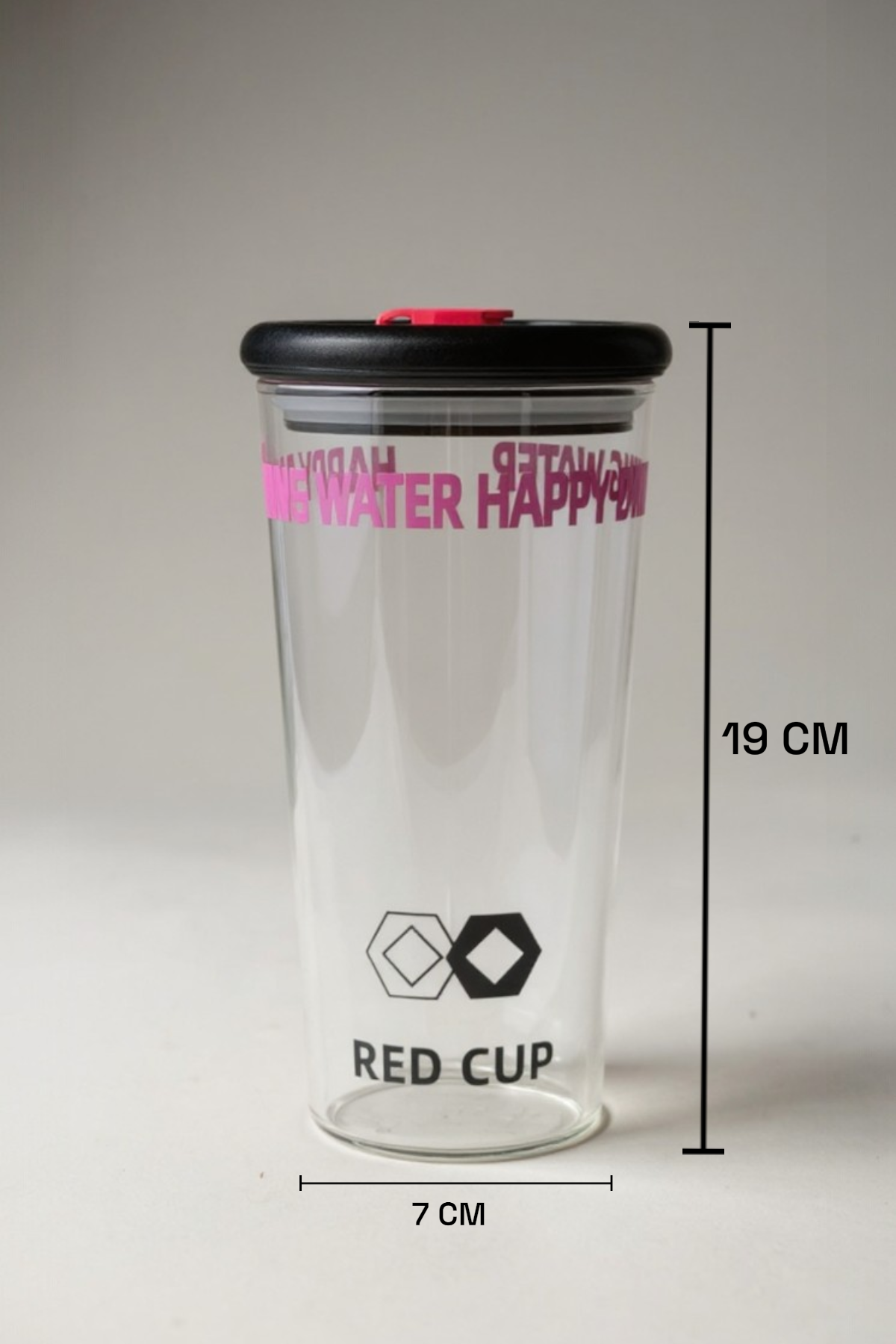 Red Cup Pipetli Kapaklı Borosilikat Cam Matara KW-882