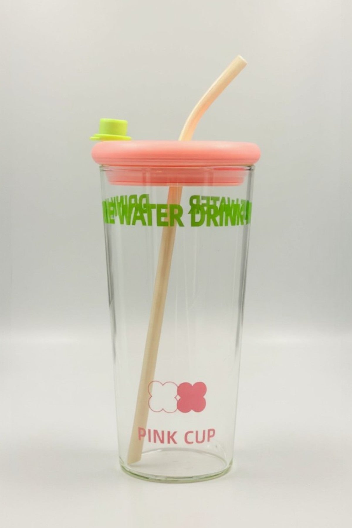 Red Cup Pipetli Kapaklı Borosilikat Cam Matara KW-882