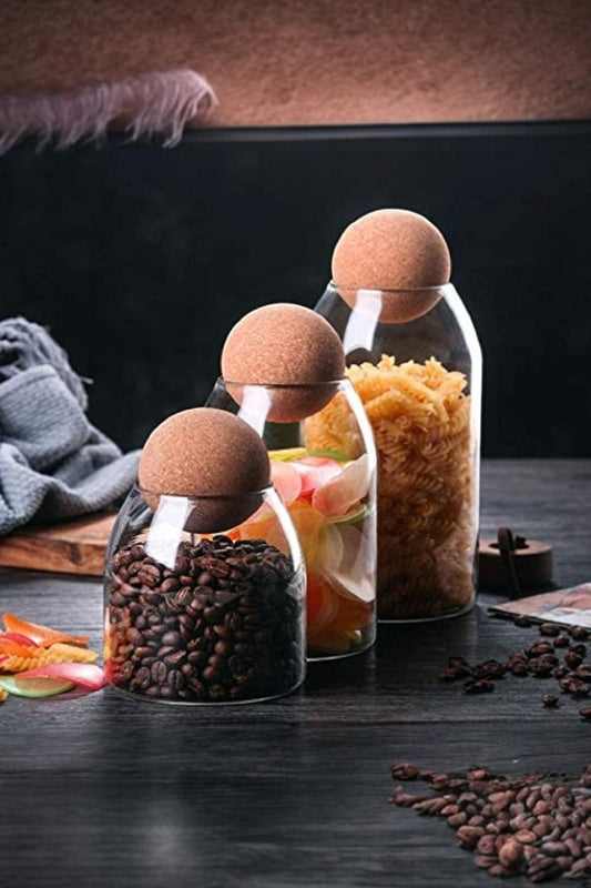 Mantar Kapaklı Borosilikat 3 Lü Set Kavanoz KW-387