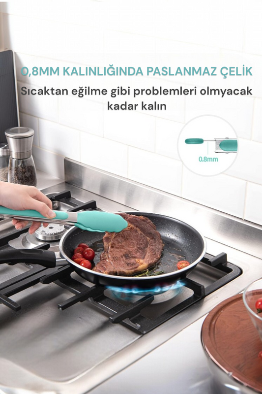 Silikon Başlık Kilit Mekanizmalı Kaymaz Saplı Mutfak ve Yemek Maşası KW-187