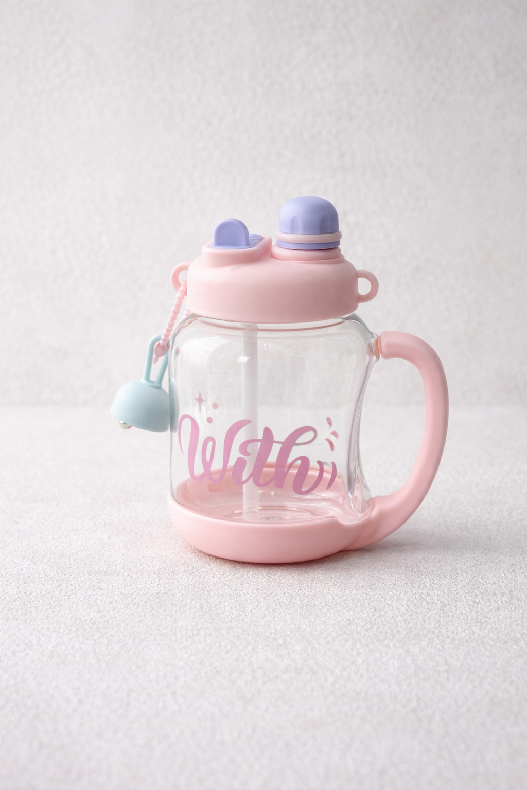 Desenli Pipetli Kapaklı 900ML Polikarbon Cam Matara KW-1030