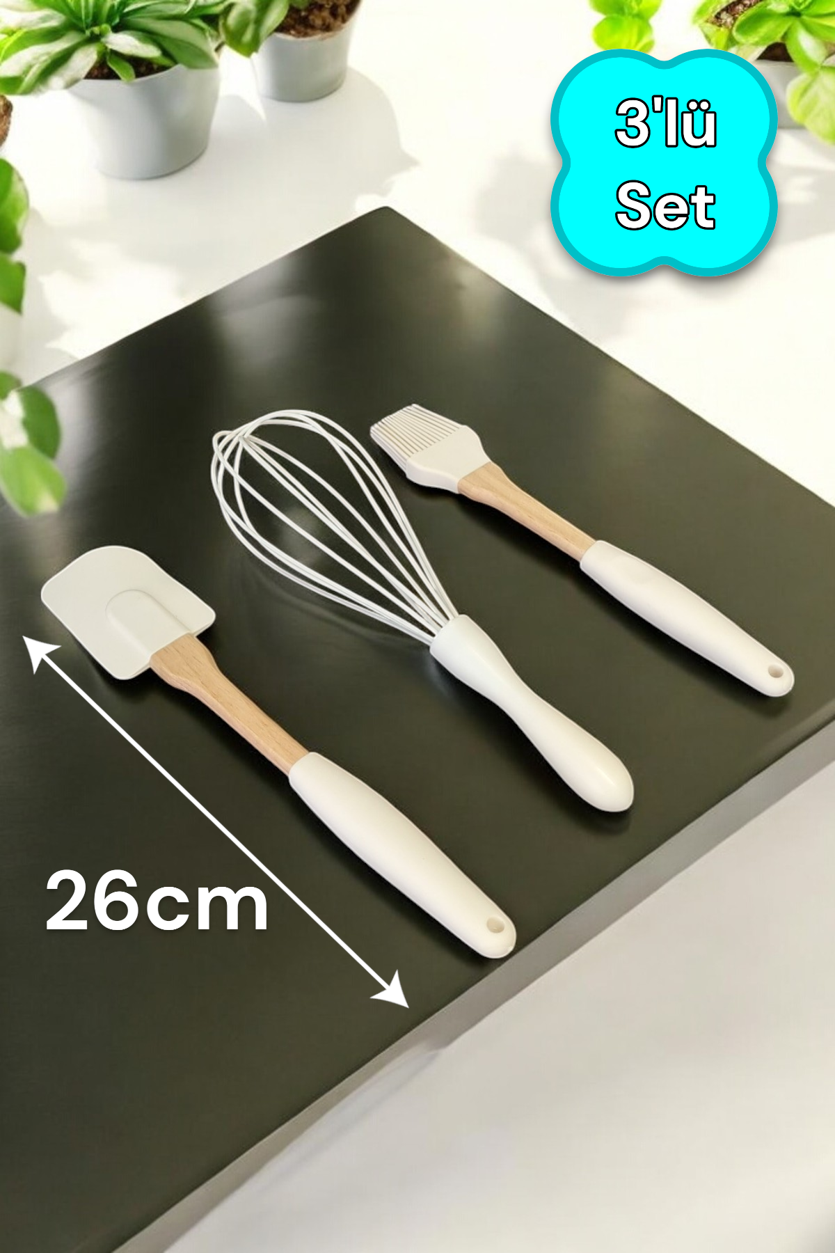 Kitchen Way Bambu Saplı Silikon Başlık 3 Lü Pasta ve Kek Seti KW-403