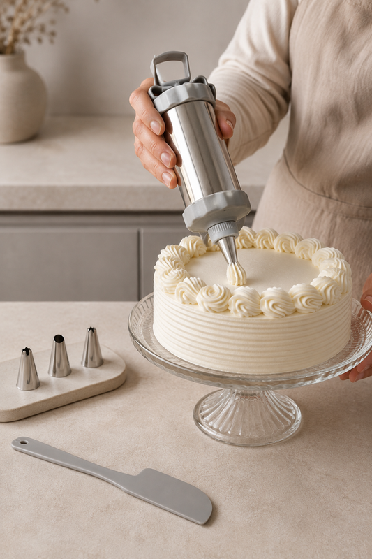 3 Başlıklı Krema Pompası Seti Pasta Kek Cupcake Süsleme Krema Şekillendirme Aparatı KW-3326