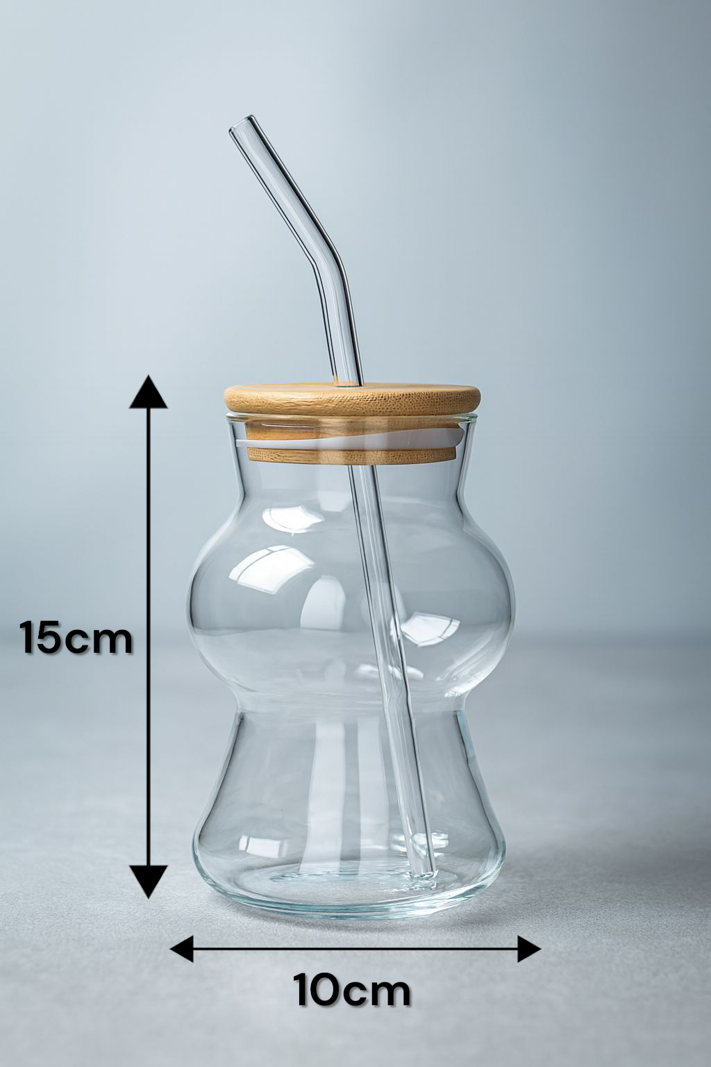 Bambu Kapaklı Borosilikat Cam Bardak KW-1066