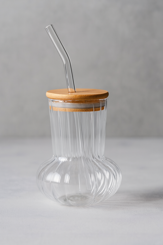 Bambu Kapaklı Borosilikat Cam Bardak KW-1065