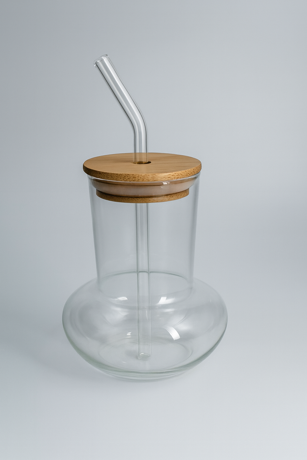 Bambu Kapaklı Borosilikat Cam Bardak KW-1064