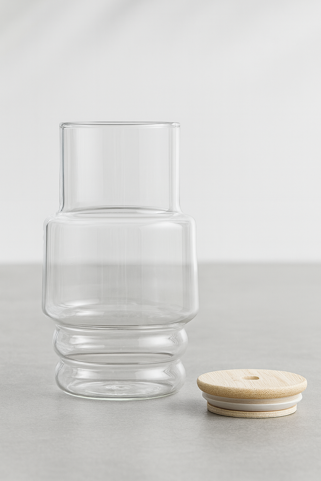 Bambu Kapaklı Borosilikat Cam Bardak KW-1070