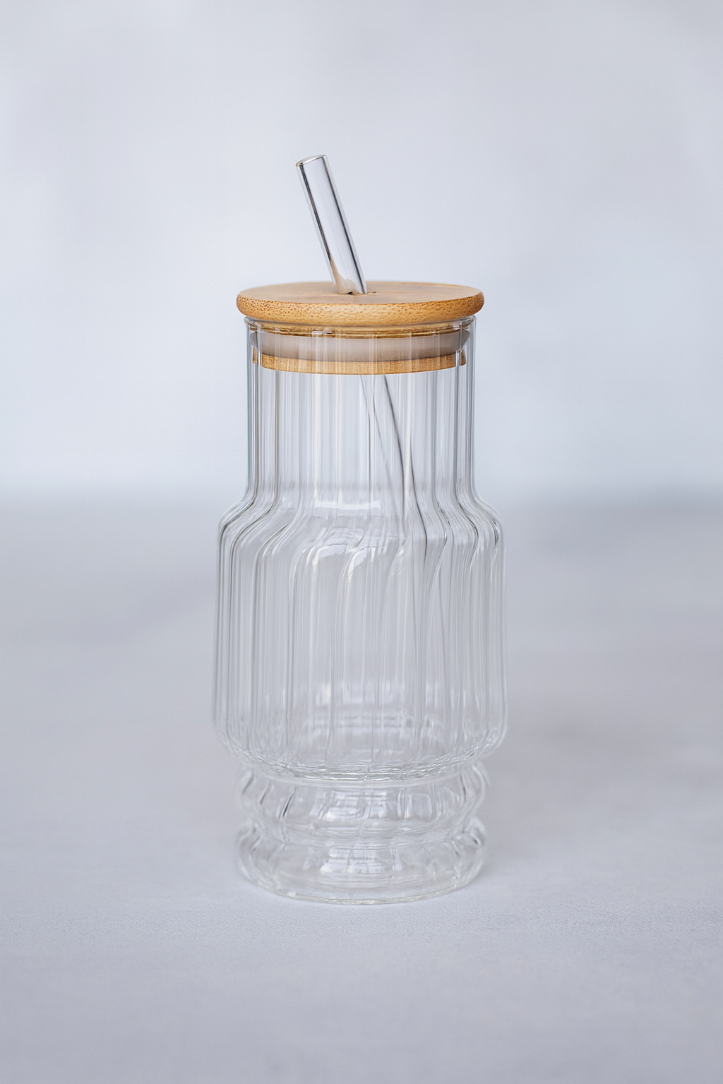 Bambu Kapaklı Borosilikat Cam Bardak KW-1069