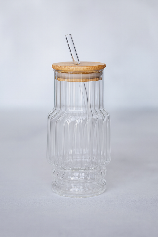 Bambu Kapaklı Borosilikat Cam Bardak KW-1069