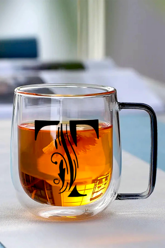 Çift Cidarlı Borosilikat 350ML Harfli Cam Bardak Kupa KW-884