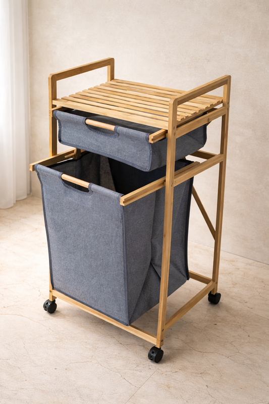 Bambu Çamaşır Sepeti Ayaklı Doğal Bambu Dayanıklı Şık Tasarım SHN-2093