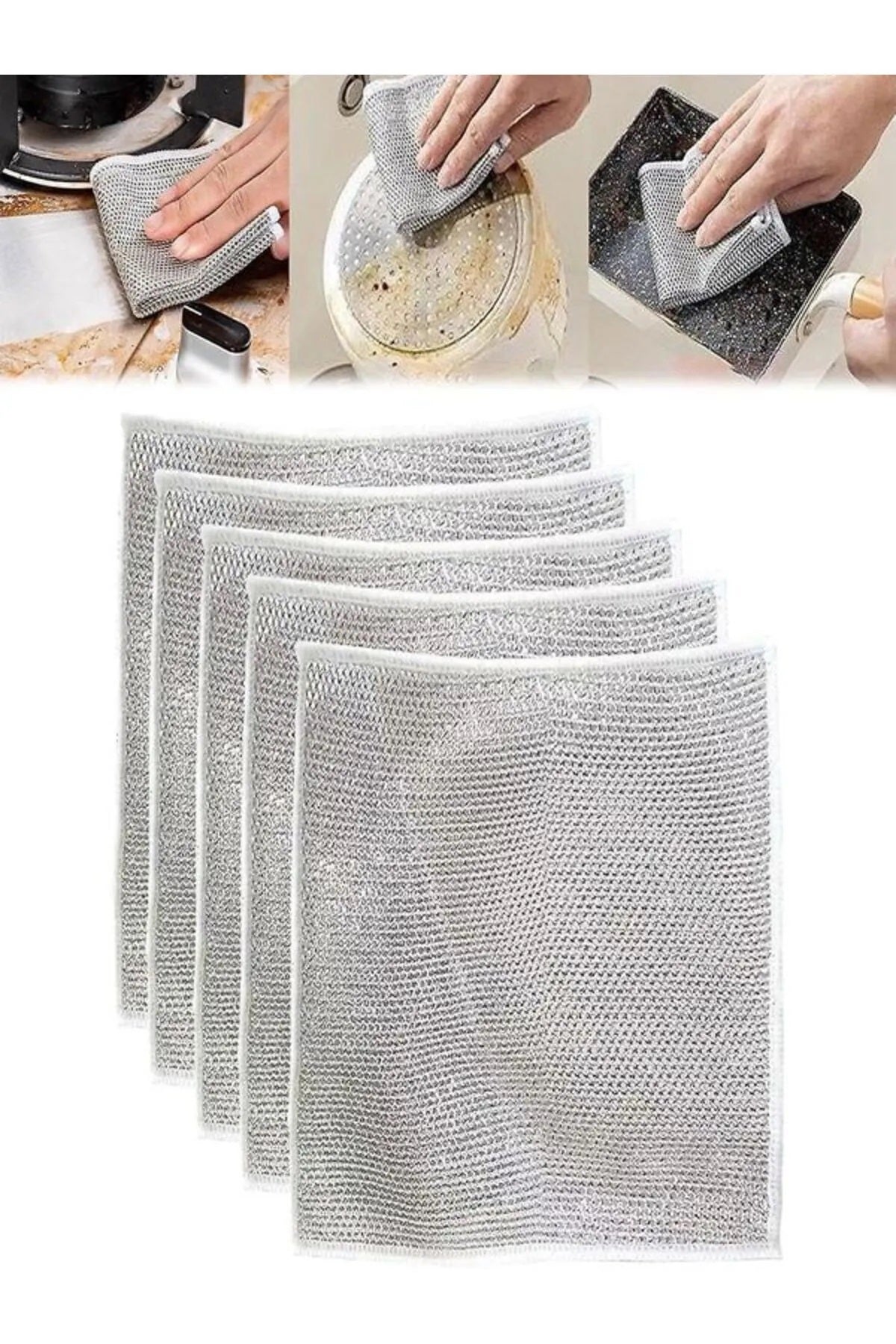 Çift Katlı Çok Amaçlı Tel Bez Mikrofiber Inox Bez Telli Bulaşık Bezi 3'lü Set SHN-1015