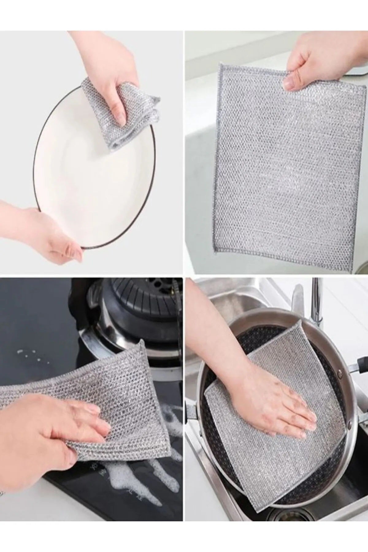 Çift Katlı Çok Amaçlı Tel Bez Mikrofiber Inox Bez Telli Bulaşık Bezi 3'lü Set SHN-1015