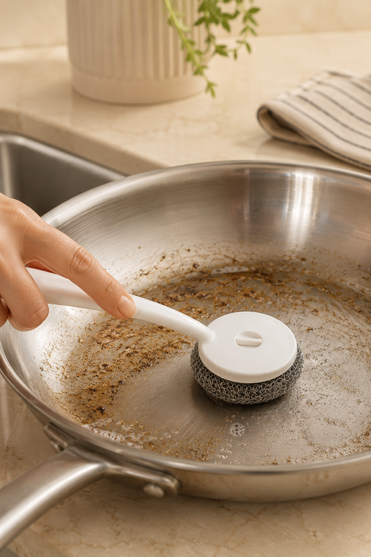 Tel Temizlik Fırçası Değiştirilebilir Başlıklı Saplı Bulaşık Tencere Tava Lavabo Ovma Fırçası SHN-3082