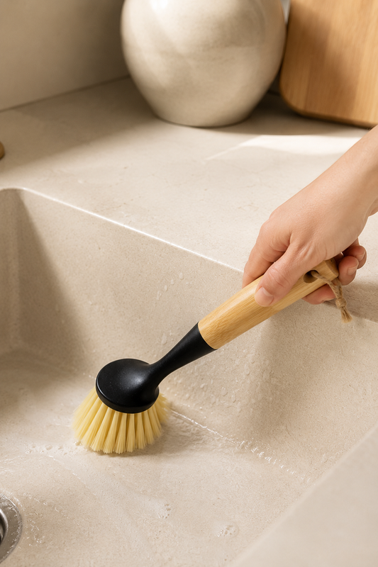Bambu Saplı Lavabo Temizlik Fırçası Sert Kıllı Ergonomik Banyo Mutfak Temizleme Fırçası SHN-3054