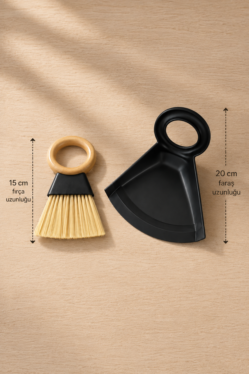 Bambu Saplı Temizlik Fırçası Faraş Seti Ergonomik Saplı El Süpürgesi Fırçası Toz Toplama Seti SHN-3052