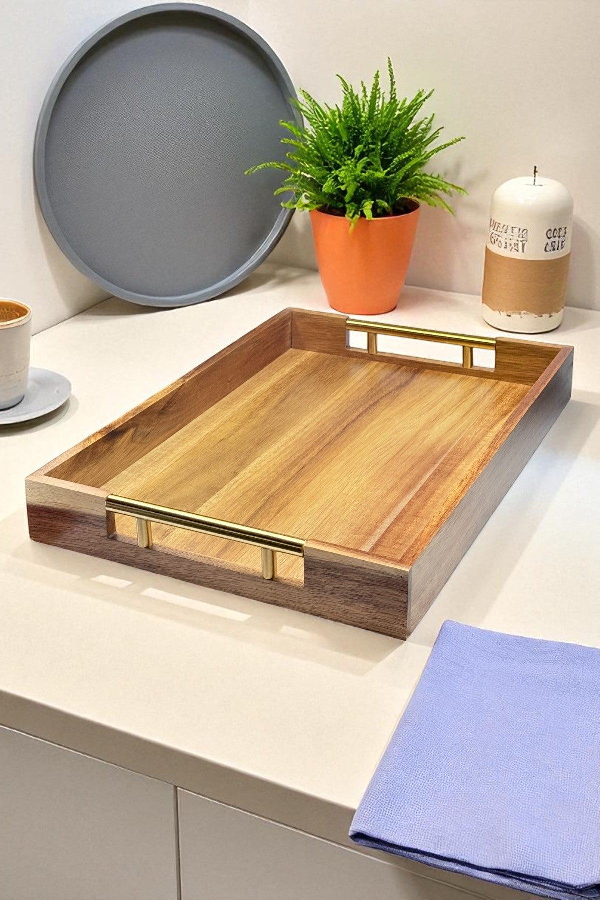 Akasya Tutma Saplı Tepsi Sunumluk 40x28CM KW-958