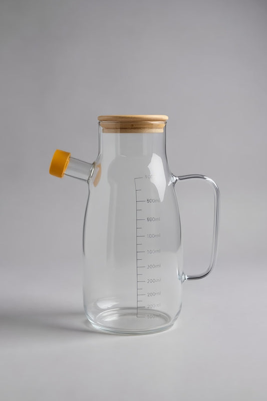 Bambu Kapaklı 1000ML Cam Yağdanlık KW-719