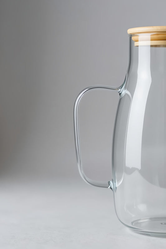 Bambu Kapaklı 1000ML Cam Yağdanlık KW-719