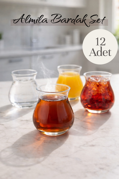 12’li 200 ML Borosilikat Cam Almila Bardak Seti Isıya Dayanıklı Şeffaf KW-724