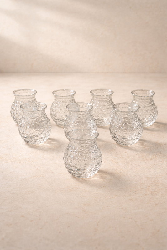 8’li 200 ML Borosilikat Desenli Cam Bardak Seti Isıya Dayanıklı Şeffaf KW-722