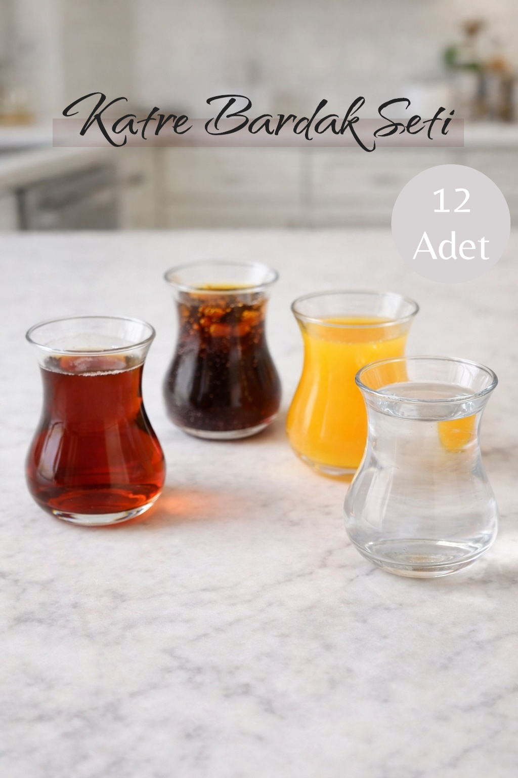 12’li 200 ML Borosilikat Cam Katre Bardak Seti Isıya Dayanıklı Şeffaf KW-725