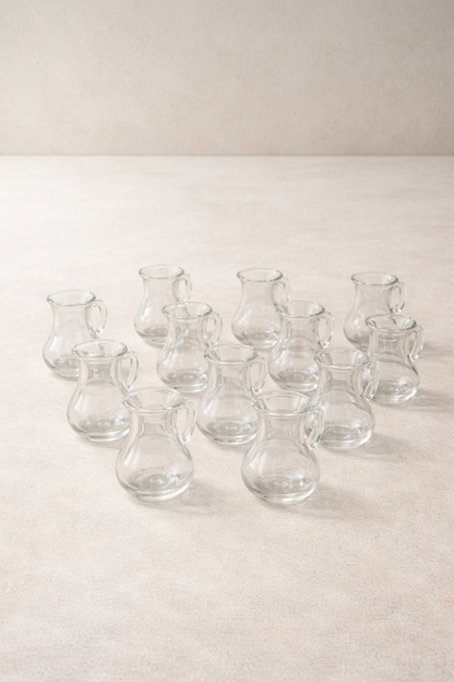 12’li 200 ML Borosilikat Kulplu Cam Katre Bardak Seti Isıya Dayanıklı Şeffaf KW-732