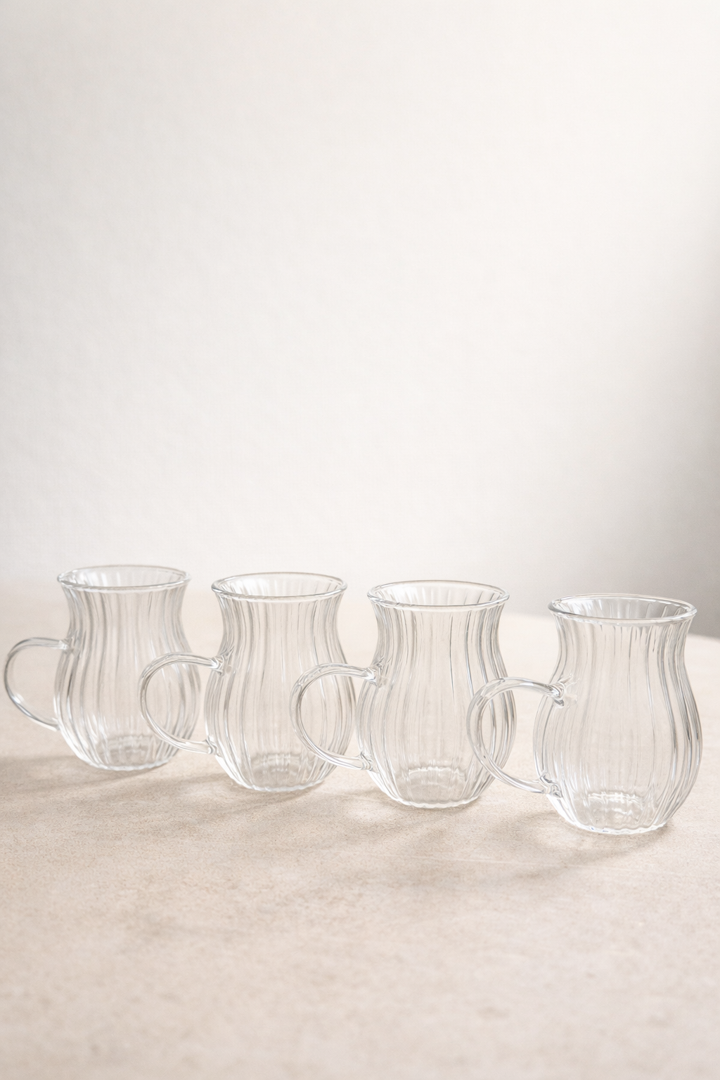 12’li 200 ML Borosilikat Kulplu Çizgi Desenli Diamond Cam Bardak Seti Isıya Dayanıklı Şeffaf KW-728