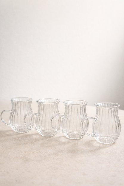 12’li 200 ML Borosilikat Kulplu Çizgi Desenli Diamond Cam Bardak Seti Isıya Dayanıklı Şeffaf KW-728